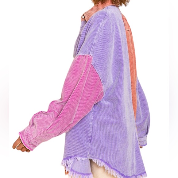84. Women’s Multi Colorblock Corduroy Button-Down Oversized Shacket NWT - Picture 2 of 4